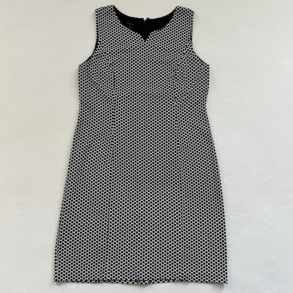 Talbots Black Honeycomb Print Knee Length Refined Ponte Knit Sheath Dress 14